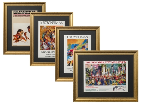 Lot of (4) Leroy Neiman Sports Artwork Prints Framed (Ali/Frasier), (Ali/Spinks), (1979 NY Marathon) and (1977 NBA All Star Game)